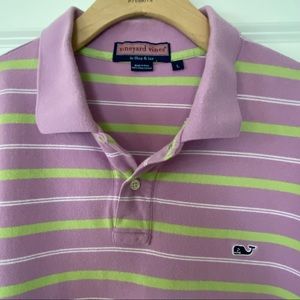 RARE Vineyard Vines Purple & Green Striped Polo T